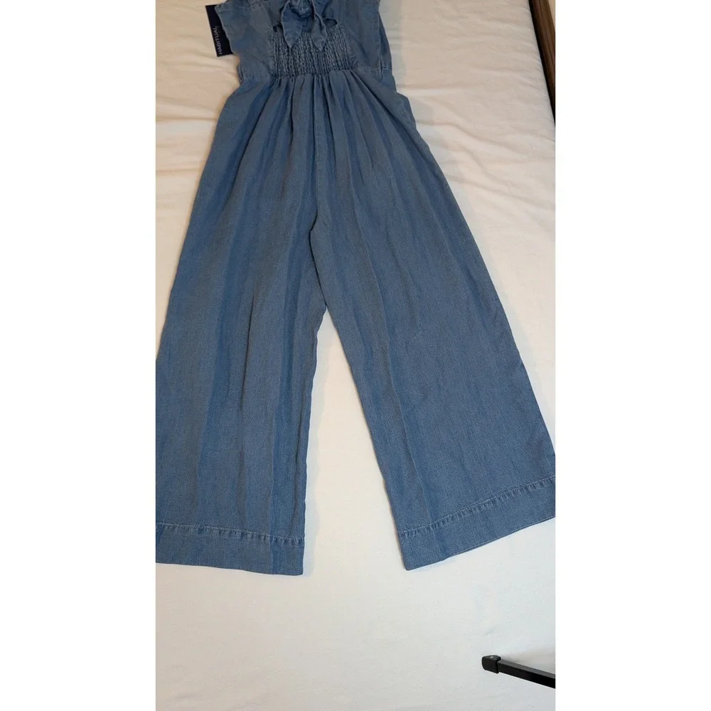 Habitual Kid Girls Denim Jumpsuit‎ Medium Stone Blue Wide Leg Tie Back Size 7-8